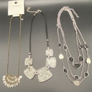 Unsigned Rhinestone Necklace Lot Vintage Style Silver Tone 3pc
